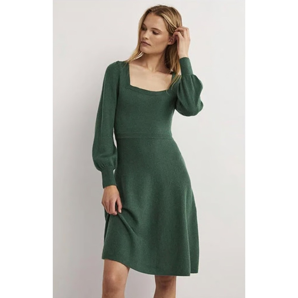 NWT Boden Green Square Neck Balloon Sleeve Knit Midi Dress UK 16‎ US 12